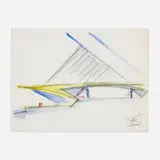Santiago Calatrava, Milwaukee Art Museum cross section of the parking structure, 1995, watercolor and graphite on paper