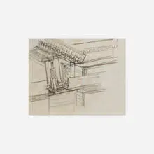 Frank Lloyd Wright, The Imperial Hotel, Tokyo detail sketch, c. 1923, pencil on silk