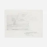 Charles Gwathmey, Guggenheim Museum, New York, West Facade drawing, 1980, graphite and red pencil on tissue thin transfer paper