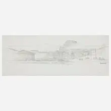 Norman Foster, Carré d’Art in Nîmes design study, 1985, print with hand-coloring on paper