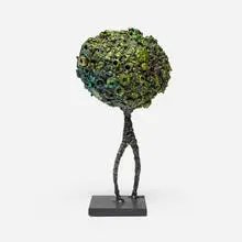 Neuron (Hinged Door Capsule) by James Bearden, 2019, plasma-cut steel, bronze, iridescent dye, sold Dec 2024