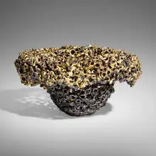 Hive by James Bearden, 2022, torch-cut steel with metallic wash, sold Dec 2024