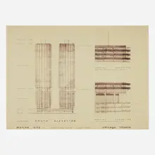 Bertrand Goldberg, Marina City, Chicago south elevation, c. 1962, presentation lineprint
