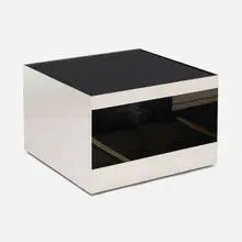 Joseph D'Urso, Low rolling table, model 6022T, 1980, stainless steel, Vitrolite
