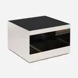 Joseph D'Urso, Low rolling table, model 6022T, 1980, stainless steel, Vitrolite