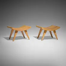 Edward Durell Stone, Felloe stools, pair, 1945, oak