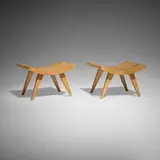 Edward Durell Stone, Felloe stools, pair, 1945, oak