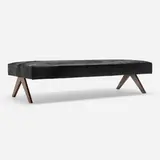 Daybed from the Administration Buildings, Chandigarh by Pierre Jeanneret, c. 1957, hide, teak, sold Dec 2024