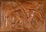 Willy Pogany, Water sprite with a monstrous fish, wood relief