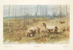Maud Earl, A Busy Team, Cocker Spaniels, color lithograph, from the Sportman's Year