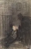 Honoré Daumier, L'ivrogne, black chalk on light brown paper