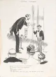 René Bull, Humorous Sketches and Comic Strips from, c. 1895, Nine pen and ink drawings on Whatman Board, each signed and captioned, each approximately 14 1/4 x 10 5/8 inches, one smaller.(9)