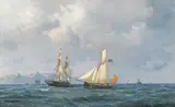 Carl Olson, Shipping in Norwegian waters, oil on canvasboard