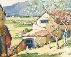 Landscape by Walter Farndon, watercolor and pencil on paper, sold Aug 2016