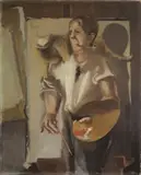 Max Dungert, Selbstbildnis vor Staffelei, Um 1925, Öl auf Leinwand