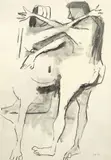 Kenneth Armitage, Ohne Titel (Zwei Figuren), 1959, Kohle, laviert, auf Papier (Wasserzeichen: J & F H KENT)