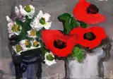 Klaus Fußmann, Mohn und Margeriten, 1994, Gouache auf Papier