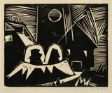 Häuser und Mond by Karl Schmidt-Rottluff, 1919, Holzschnitt auf Papier, sold Jun 2010