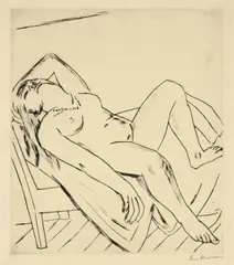 Liegende by Max Beckmann, 1922, Kaltnadel auf Japan, sold Nov 2008