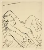 Max Beckmann, Liegende, 1922, Kaltnadel auf Japan