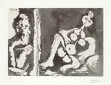 Pablo Picasso, Peintre et modèle avec un noeud dans les cheveux, 1964, Aquatinta, Reservage und Radierung auf Rives-Velin