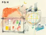 Wolf Vostell, In Ulm, um Ulm und um Ulm herum, Notation F/G/H1, 1964, Pastellkreiden, Acryl, Bleistift, Filzstift, Kugelschreiber und Transferzeichnung auf Karton