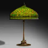 Autumn Leaf table lamp by Tiffany Studios, 1899-1920, patinated bronze, leaded glass, ripple glass, sold Jan 2021