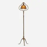 Linenfold floor lamp by Tiffany Studios, 1899-1920, patinated bronze, leaded frosted glass, sold Jan 2021