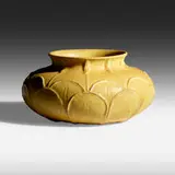 Rare vase with leaves and buds by Grueby Faience Company, 1898-1910, glazed earthenware, sold Jan 2021