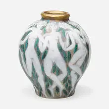 Édouard Cazaux, Vase with nymphs, c. 1950, glazed and gilt earthenware