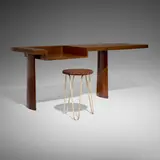 Le Corbusier and Balkrishna Doshi, Console desk and stool from Ahmedabad, teak, painted steel