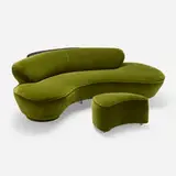 Vladimir Kagan, Serpentine sofa and sculpted sofa table, velvet mohair upholstery, lacquered walnut