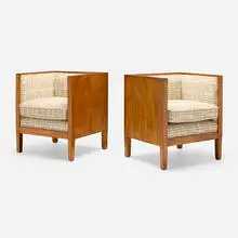 François-Claudius Compte-Calix, Armchairs, pair, c. 1940, maple, upholstery