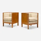 François-Claudius Compte-Calix, Armchairs, pair, c. 1940, maple, upholstery