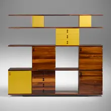 Modular shelving system by Jorge Zalszupin, 1959, rosewood, lacquered wood, sold Dec 2024