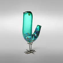 Pulcini by Alessandro Pianon, c. 1963, internally decorated blown glass, murrine, copper, sold Dec 2024