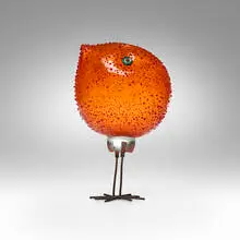 Pulcini by Alessandro Pianon, c. 1963, hand-blown glass, murrine, copper, sold Dec 2024