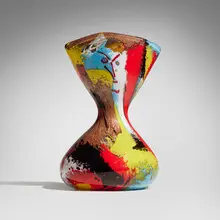 Dino Martens, Geltrude vase, model 5299, 1954, internally decorated polychrome patchwork glass with copper inclusions, pinwheel and filigrana