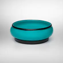 Rare Turchese e Nero bowl, model 3320 by Tomaso Buzzi, c. 1932, incamiciato glass with applied lip and foot, sold Dec 2024