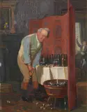John Arthur Lomax, The stubborn cork, oil on panel