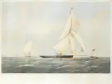 Thomas Goldsworthy Dutton, "Arrow", 117 Tons, Winning the Cutter Race at the Royal Cinque Ports Yacht Club Regetta, at Dover, June 24th 1876, Lithograph printed in colours, 1878, after the painting by Josiah Taylor (1819-1877) on wove