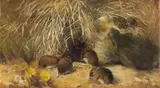 Mice amongst the harvest by English School, oil on canvas, sold Jan 2017