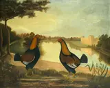 Fighting cocks by English School, oil on canvas board, sold Jan 2017