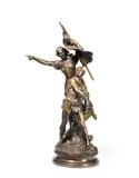 Adrien Étienne Gaudez, patinated bronze allegorical figural group of Victory and a warrior