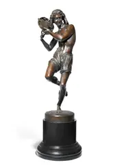 Francisque Joseph Duret, large late 19th / early 20th century patinated bronze figure of Neapolitan Fisherman Dancing the Tarantella, patinated bronze