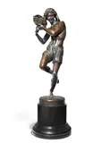 Francisque Joseph Duret, large late 19th / early 20th century patinated bronze figure of Neapolitan Fisherman Dancing the Tarantella, patinated bronze