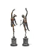 Giambologna, pair of late 19th century patinated bronze figures of Mercury and Fortuna, patinated bronze