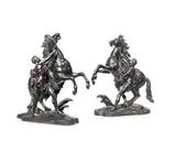 Guillaume Coustou the Elder, pair of large late 19th century patinated bronze models of 'The Marley Horses', patinated bronze