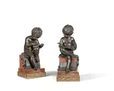 Antonio Canova, pair of late 19th century French patinated and gilt bronze figures of seated putti, gilt bronze