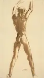 Georg Kolbe, Stehender männlicher Akt, Pinsel und Feder in Sepia auf Papier (aus einem Skizzenblock)